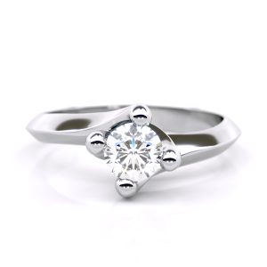 Solitaire Diamond Swirl Engagement Ring in 18K White Gold 0.30ct GIA Certified