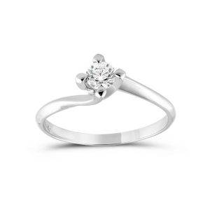 Solitaire Swirl Ring withDiamond 0.15ct in 18K White Gold