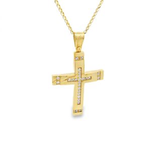 Women's baptism cross with cubic zirconia in 14K gold