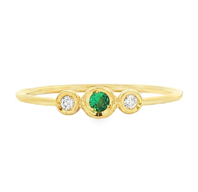 Emerald and Diamond Trio Ring in 14K Gold