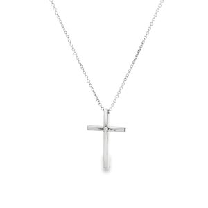 Diamond Cross Necklace in 14K White Gold