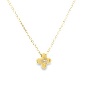 Diamond clover cross necklace in 14k yellow gold