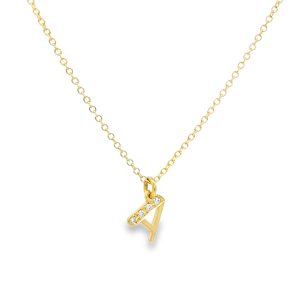 Diamond monogram necklace letter A in 14k yellow gold