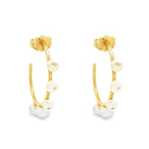 Pearl hoop earrings in 14k yellow gold