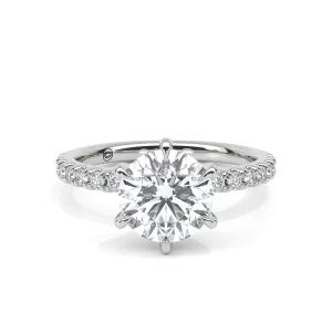 Elpis Six-Prong Solitaire Engagement Ring with Pavé Band