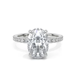 Nefeli Oval Hidden Halo Engagement Ring Setting with Side Diamond Pavé