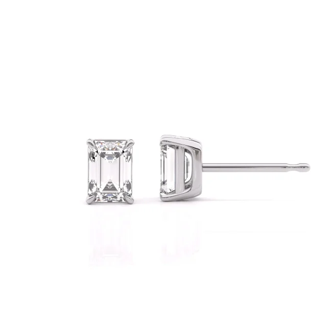 Σκουλαρίκια με Emerald-Cut Lab-Grown Διαμάντια 0.40tcw από Κ18 Λευκό Χρυσό