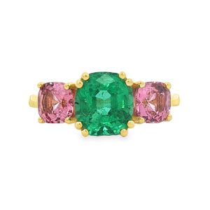 Emerald and Spinel Ring in 18k gold