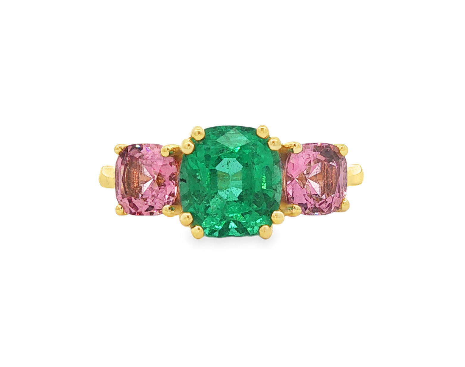 Emerald and Spinel Ring in 18k gold