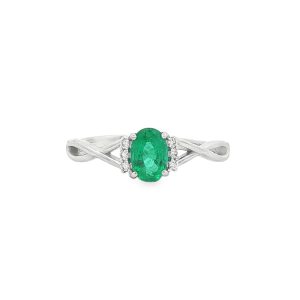 Emerald and Diamond ring in 18k white gold