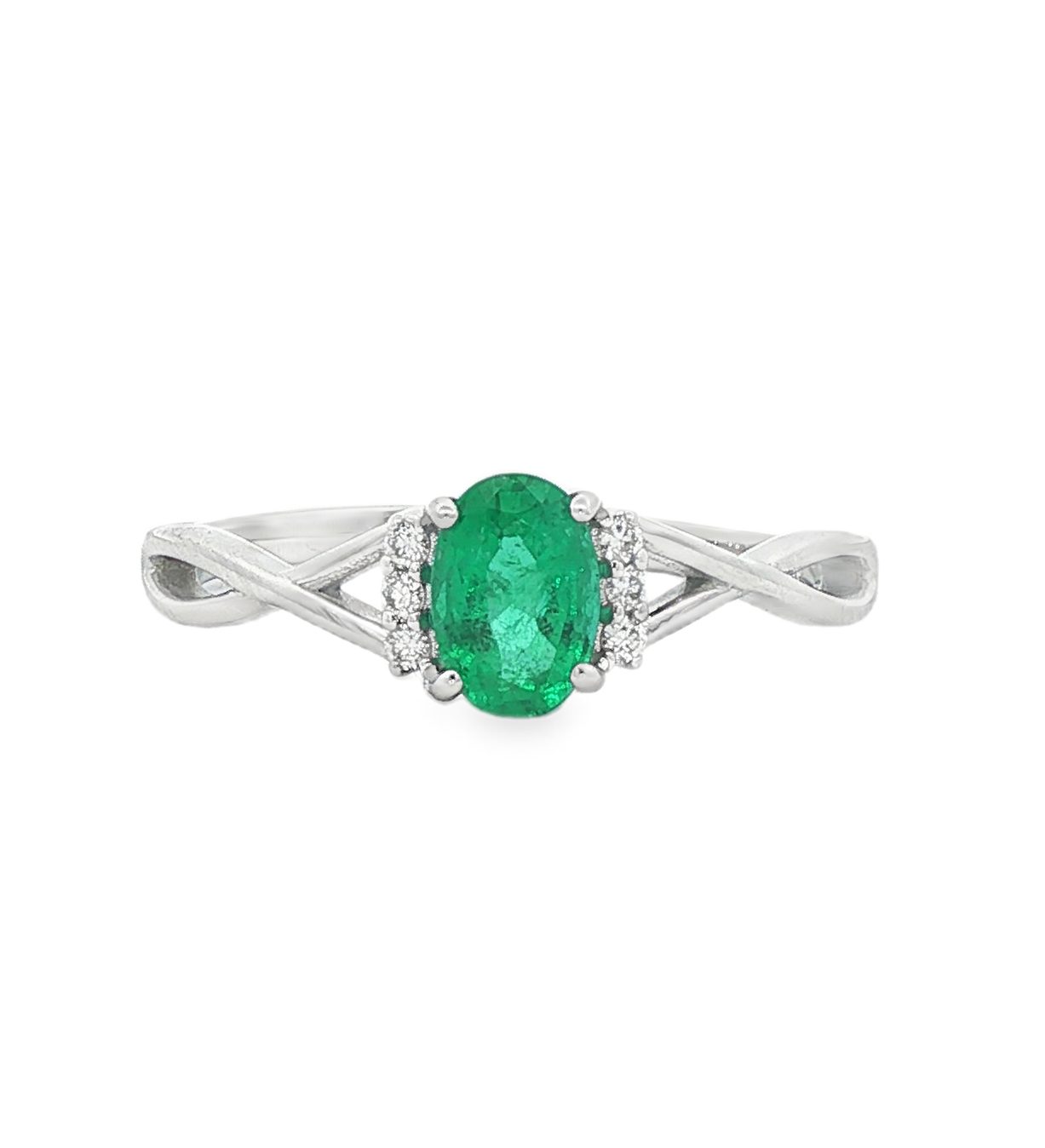 Emerald and Diamond ring in 18k white gold