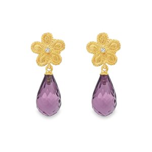 Daisy Earrings with Amethyst and Diamonds in 18K Gold