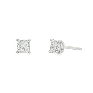 Stud Earrings with Princess Cut Diamonds in 18k white  gold