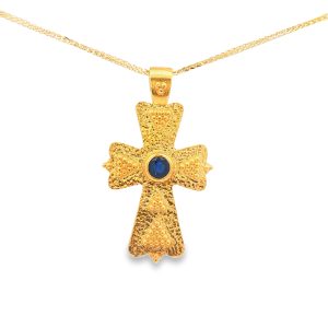 Byzantine Sapphire Cross Pendant in 18k gold