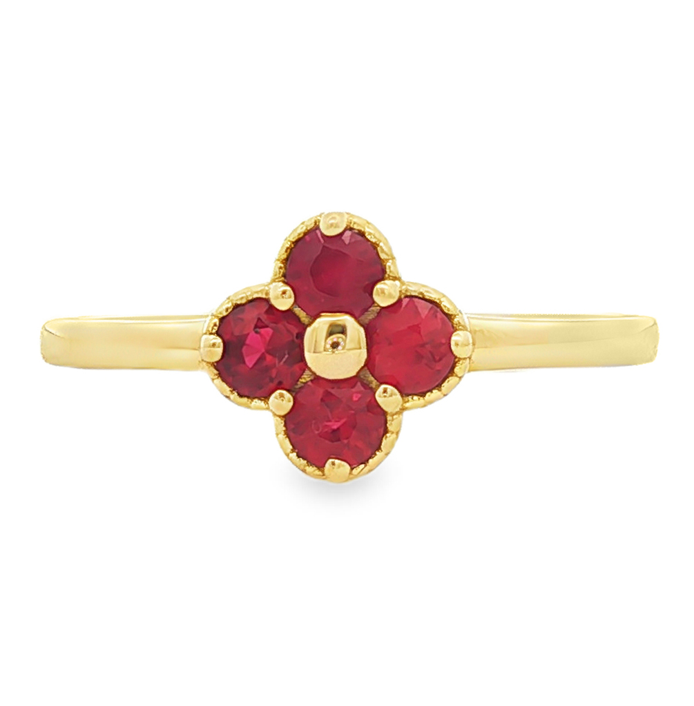 Ruby Flower Ring in 18K Yellow Gold