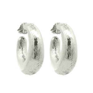 Hammered Hoop Stud Earrings in Sterling Silver 925°
