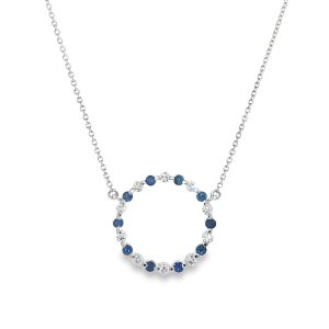 Circle Necklace with Sapphire & Diamonds in 18K White Gold