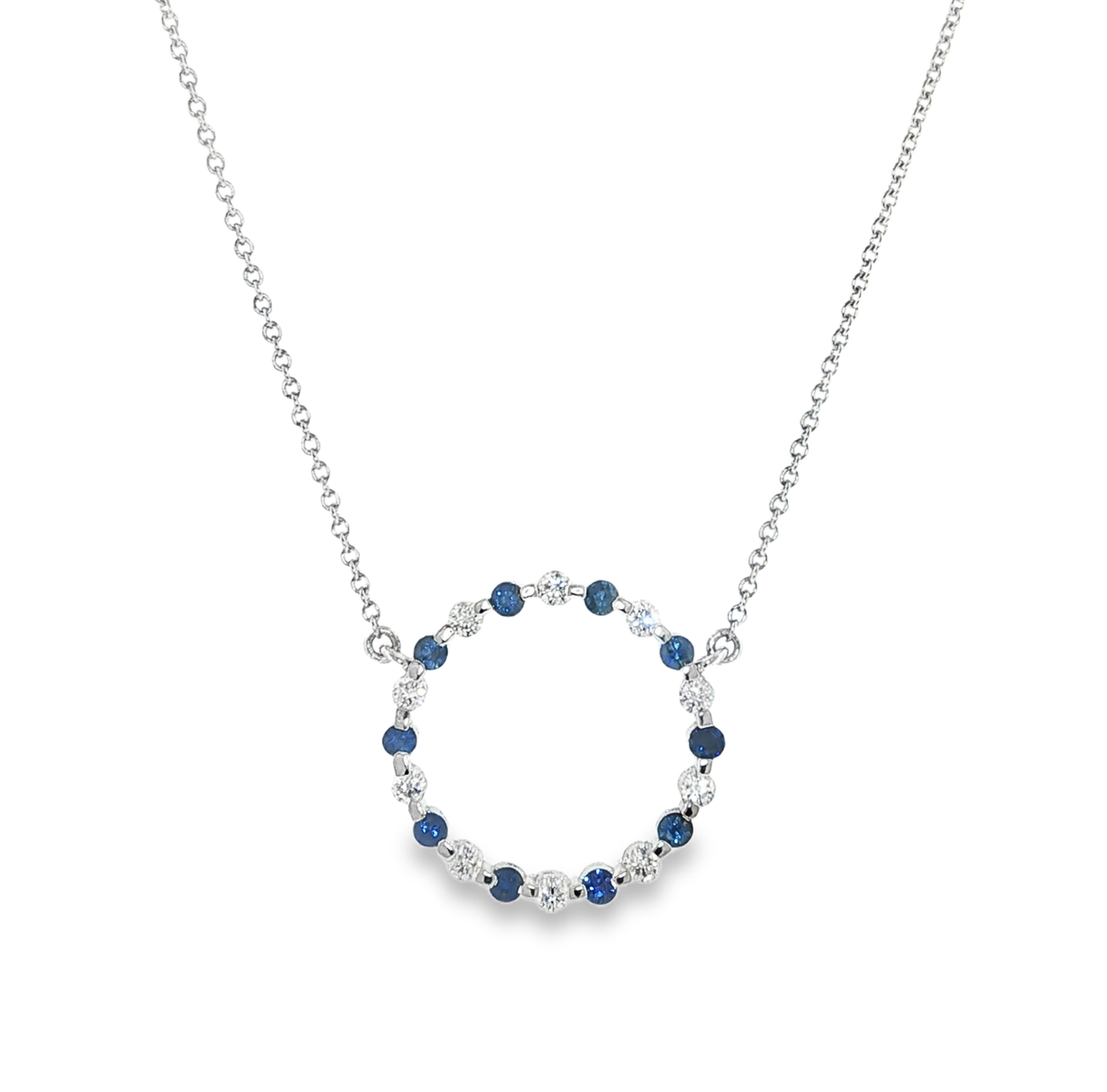 Circle Necklace with Sapphire & Diamonds in 18K White Gold