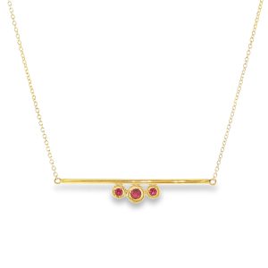 Minimal 14k yellow gold ruby bar necklace