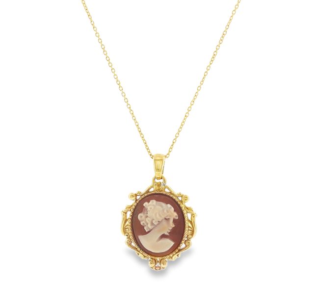 Μενταγιόν Cameo Vintage με Κοράλλι σε Χρυσό Κ18