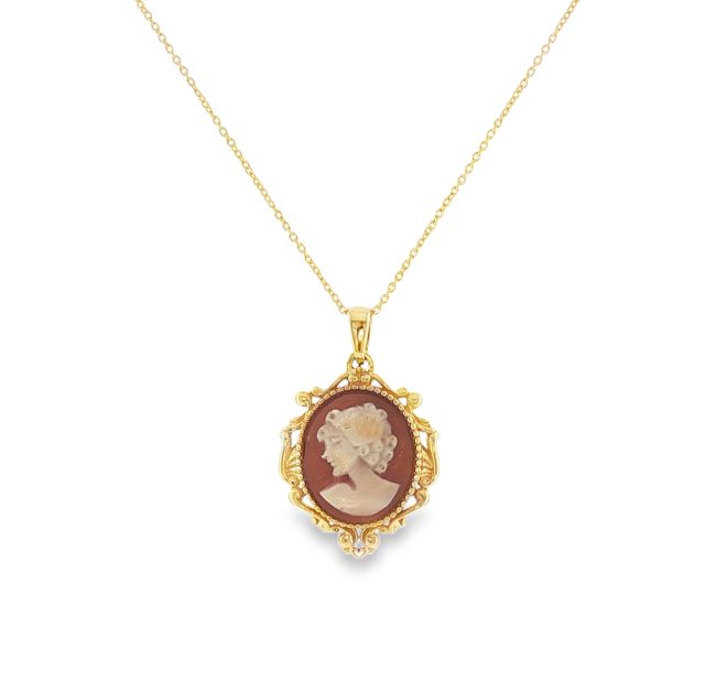 Μενταγιόν Cameo Vintage με Κοράλλι σε Χρυσό Κ18