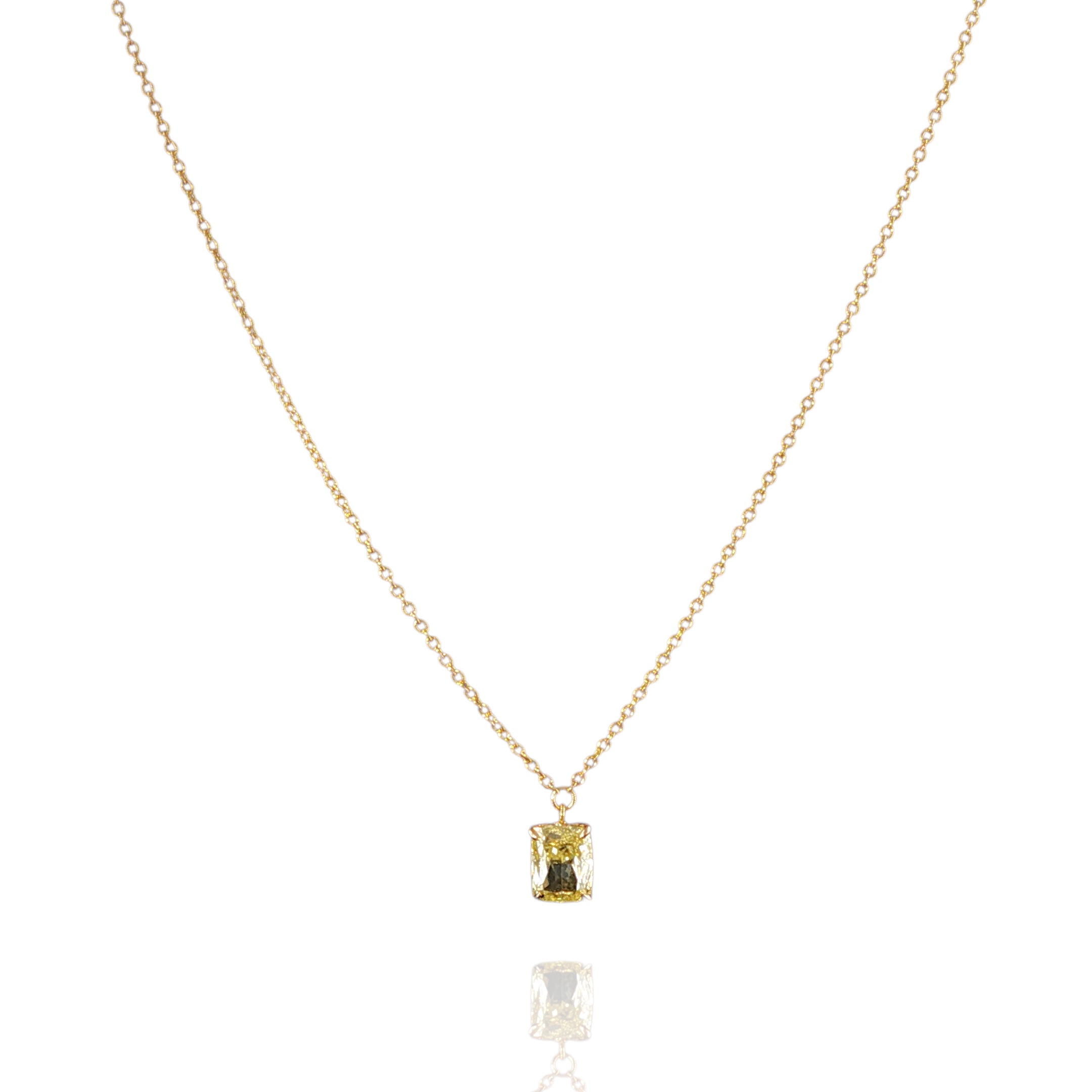 Elongated Cushion-Cut Diamond Drop Necklace in 18K Yellow Gold