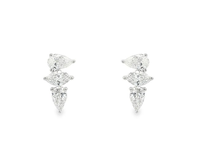 Κάθετα Σκουλαρίκια Stud με Marquise και Pear-Cut Διαμάντια από Λευκό Χρυσό Κ18