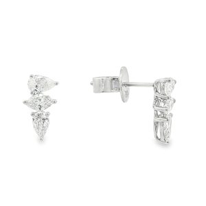 Κάθετα Σκουλαρίκια Stud με Marquise και Pear-Cut Διαμάντια από Λευκό Χρυσό Κ18