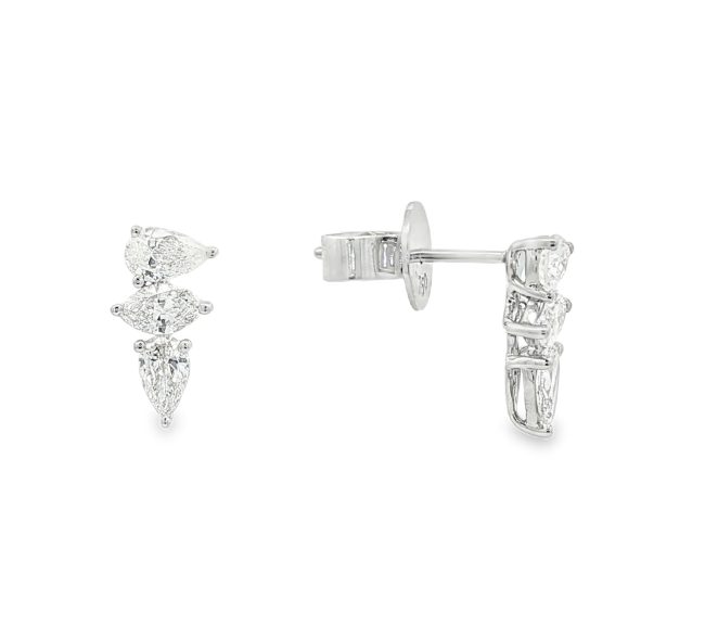 Κάθετα Σκουλαρίκια Stud με Marquise και Pear-Cut Διαμάντια από Λευκό Χρυσό Κ18