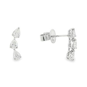 Climber Σκουλαρίκια με Pear-Cut Διαμάντια από Λευκό Χρυσό Κ18