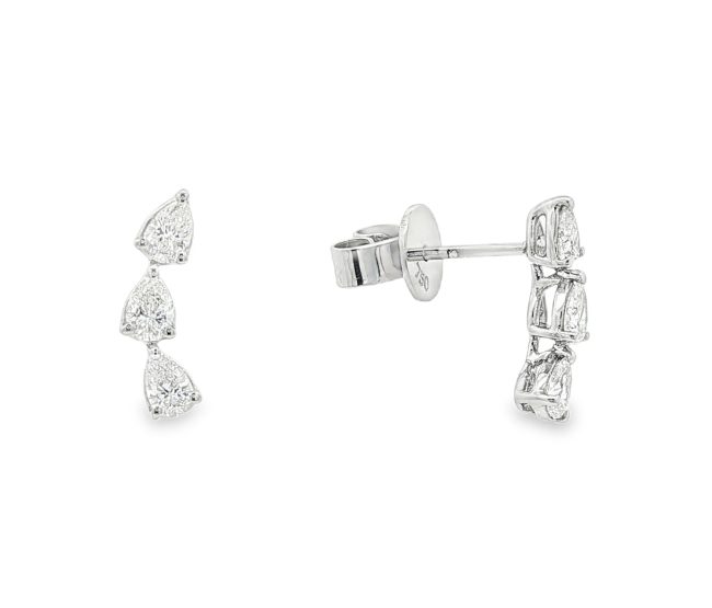 Climber Σκουλαρίκια με Pear-Cut Διαμάντια από Λευκό Χρυσό Κ18