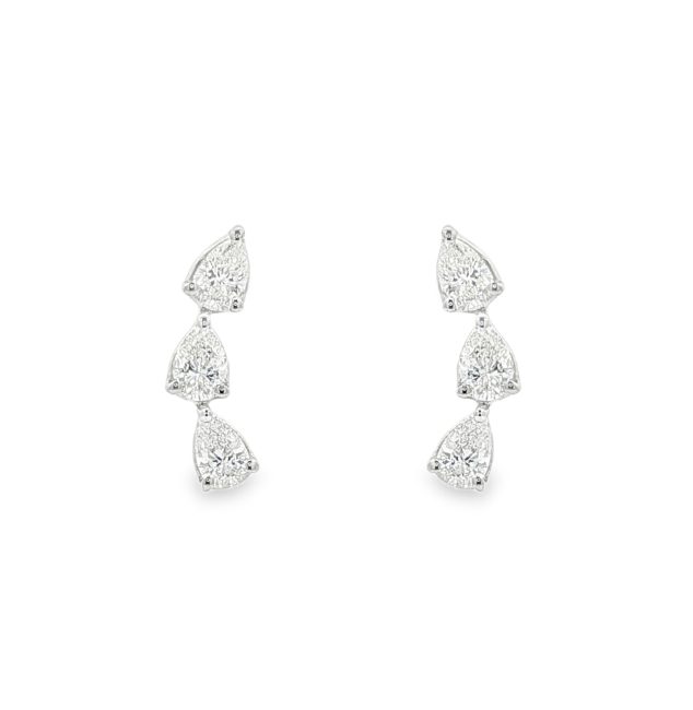 Climber Σκουλαρίκια με Pear-Cut Διαμάντια από Λευκό Χρυσό Κ18