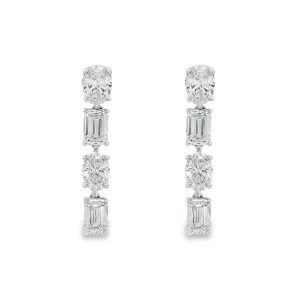 Dangling earrings with mixed-cut lab-grown diamonds in platinum