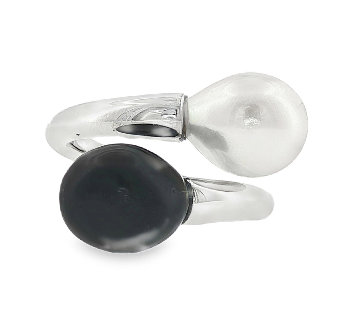 Degrade Ring with Black and White Pearls in 925° Sterling Silver