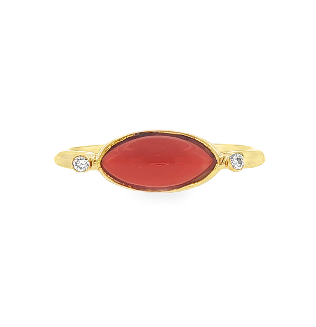 Coral and Diamond Ring in 18K Gold