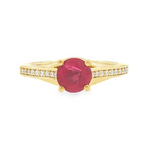 Round-Cut Ruby and Diamond Ring in 18K Yellow Gold