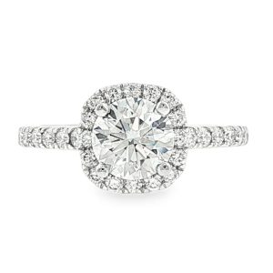 Round Halo Lab-Grown Diamond Engagement Ring with Side Stones in 18K White Gold