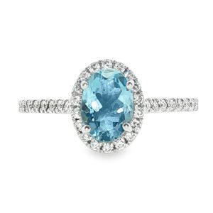 oval aquamarine halo ring natural diamonds 18k white gold