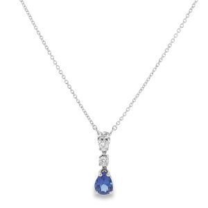 Tanzanite Drop Necklace with Diamonds in 18K White Gold