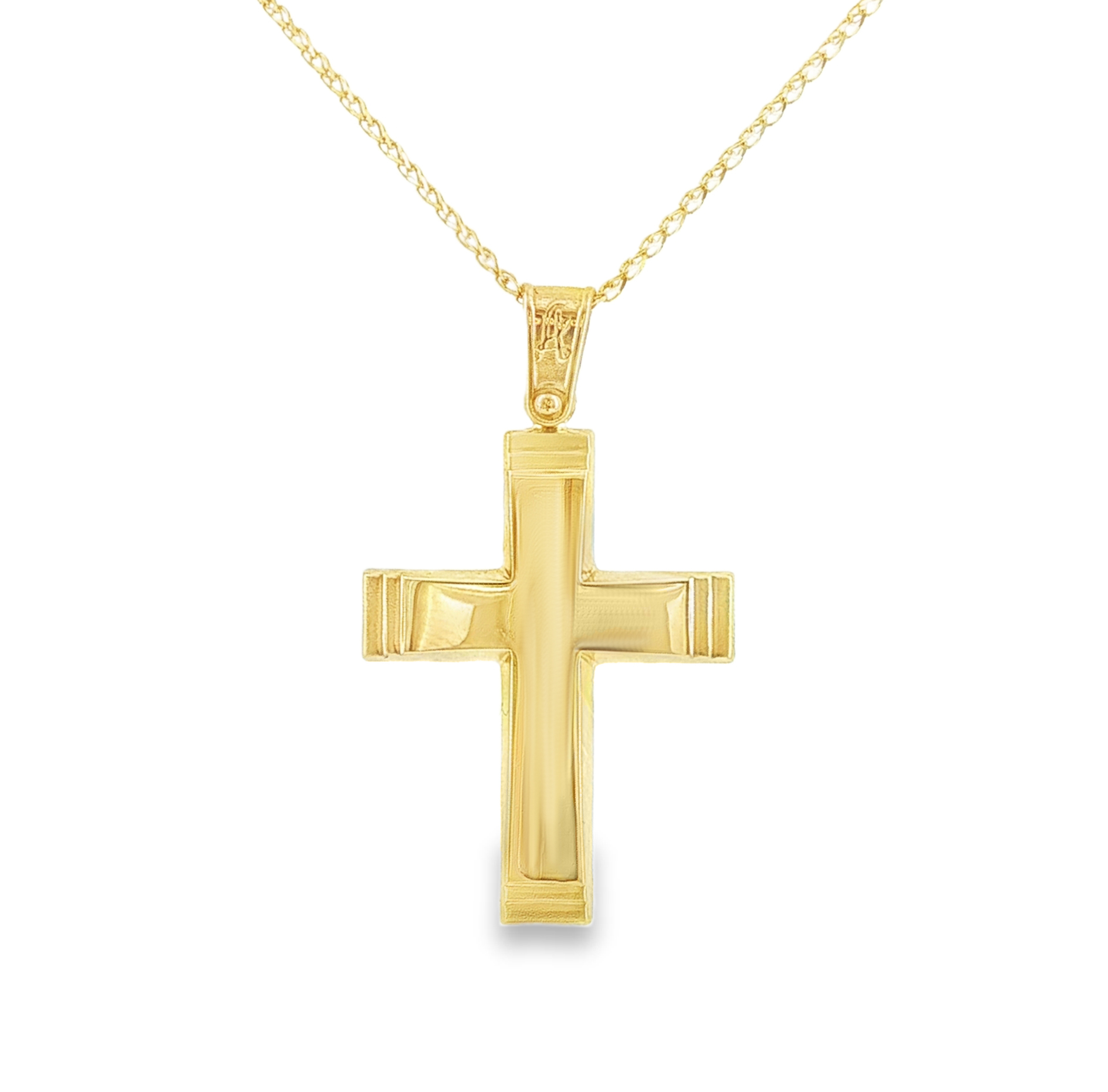 Classic Double Line Gold Cross Pendant in 14K Yellow Gold