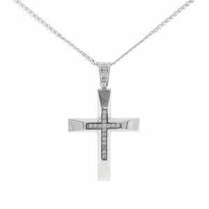 Angular Cross Pendant with Zirconia in 14K Gold