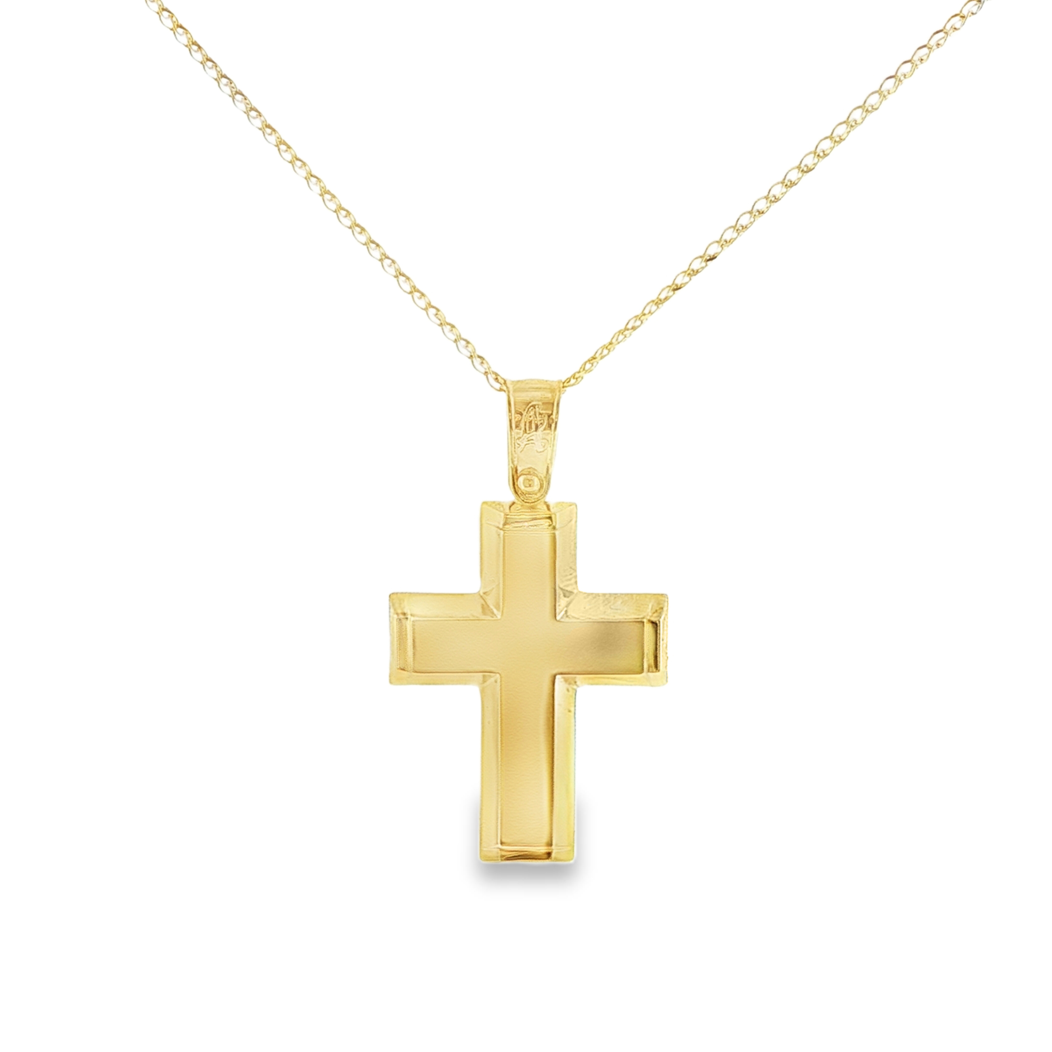Soft Beveled Satin cross pendant in 14k yellow gold