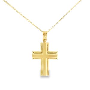Sculpted Angular Gold Cross Pendant in 14K Gold