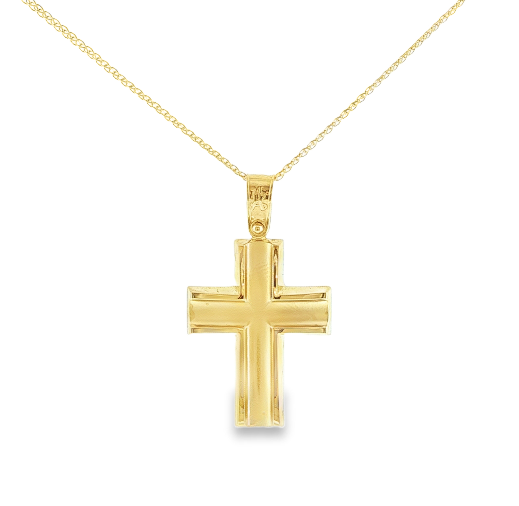 Sculpted Angular Gold Cross Pendant in 14K Gold