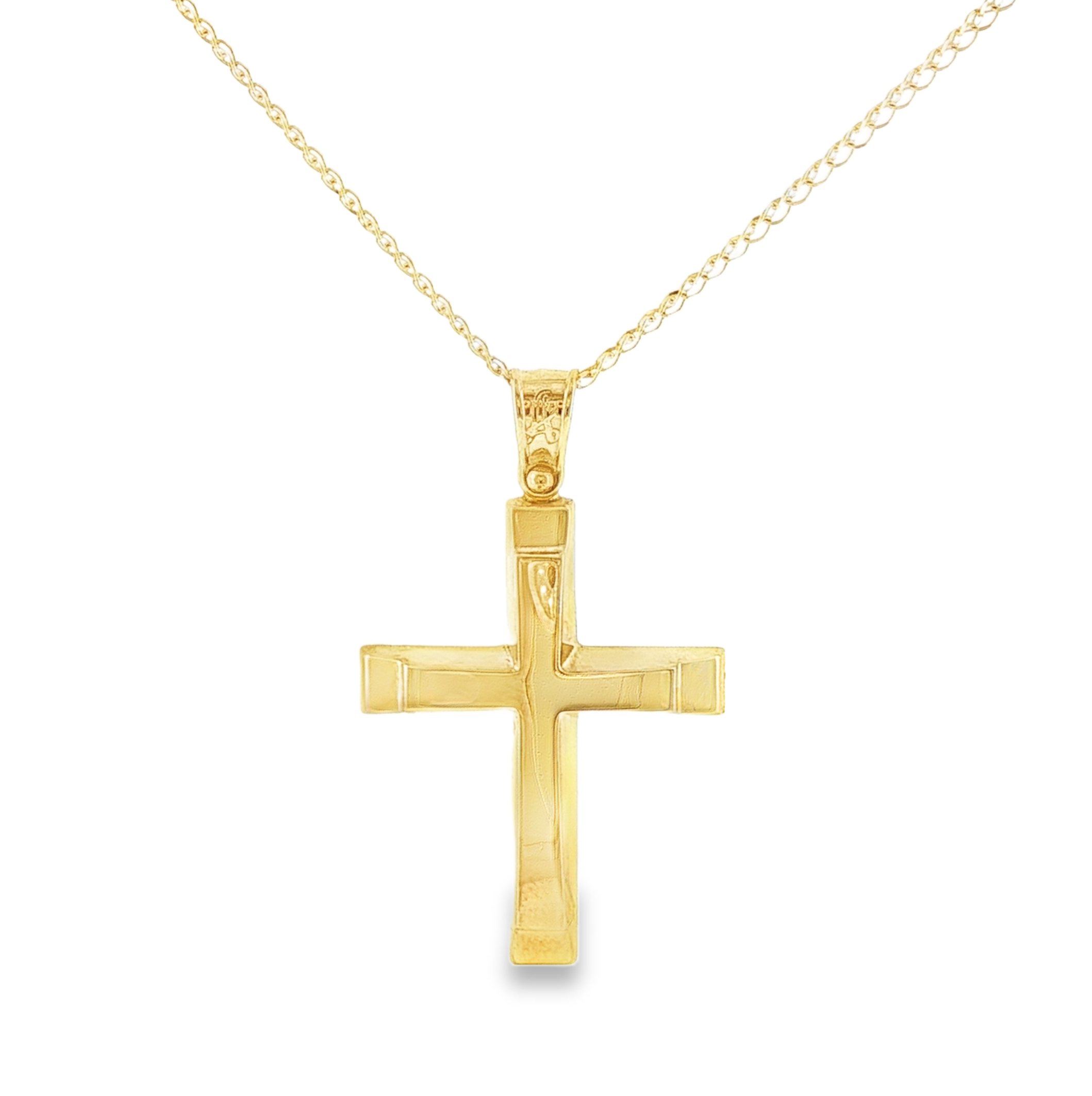 Rounded Sculpted Gold Cross Pendant in 14K Gold