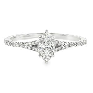 Marquise-Cut Diamond Engagement Ring with Diamond Band in 18Κ White Gold