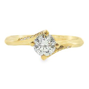 Swirl Solitaire Engagement Ring with Diamonds in 18K Yellow Gold