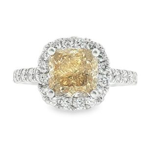 Μονόπετρο Δαχτυλίδι Halo Square Cushion-Cut Lab-Grown Διαμάντι και Πλαινές Πέτρες από Λευκόχρυσο Κ18