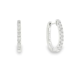 Small Diamond Oval Hoop Earrings in 18K White Gold