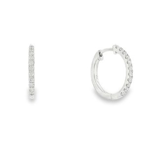 Small Diamond Hoop Earrings in 18K White Gold